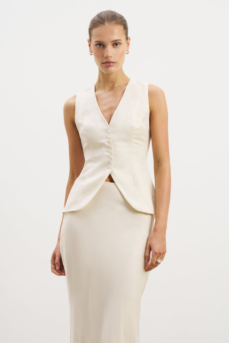 Cupro Delicate Peplum Waistcoat - Champagne