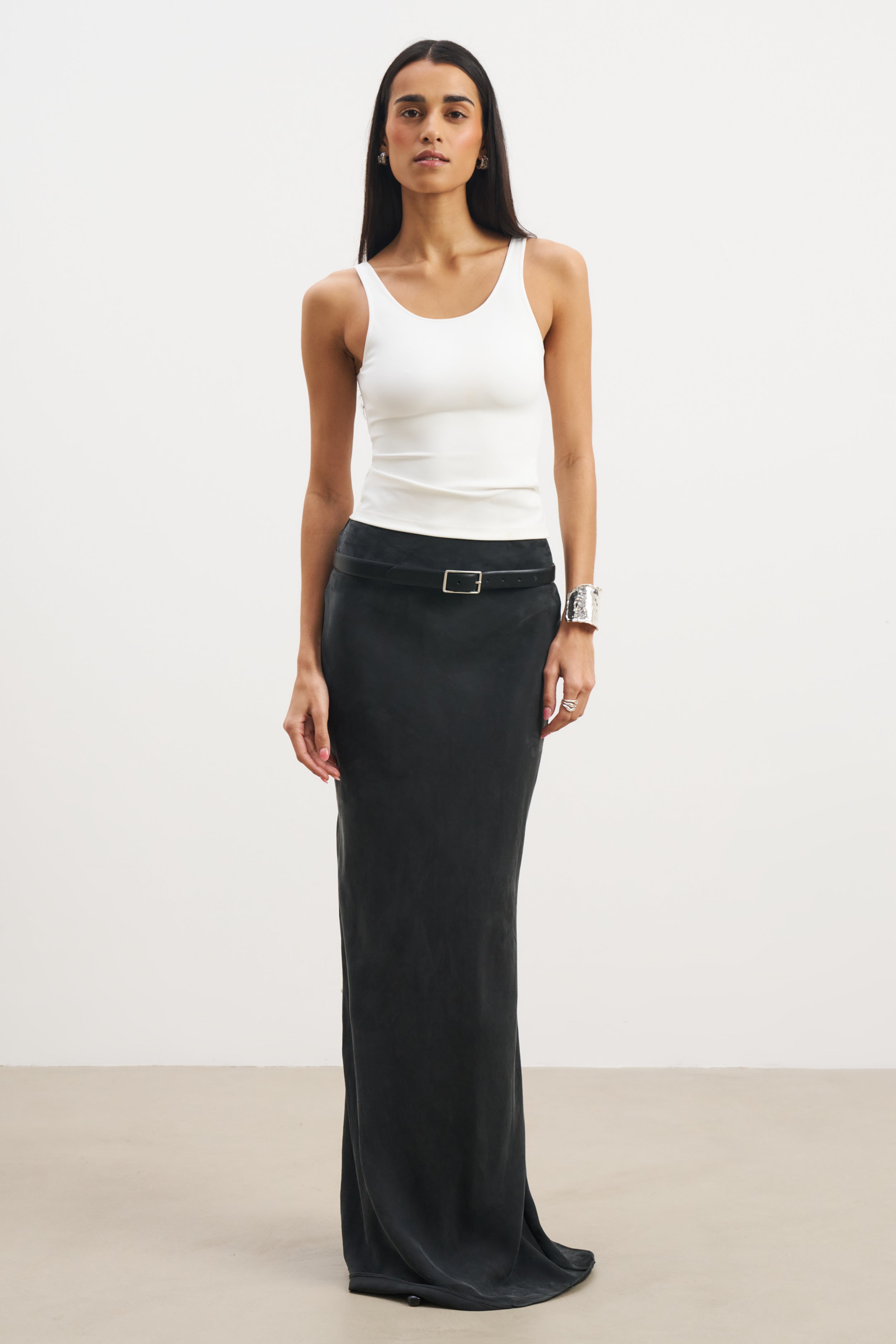 Cupro Bias-Cut Maxi Skirt - Black