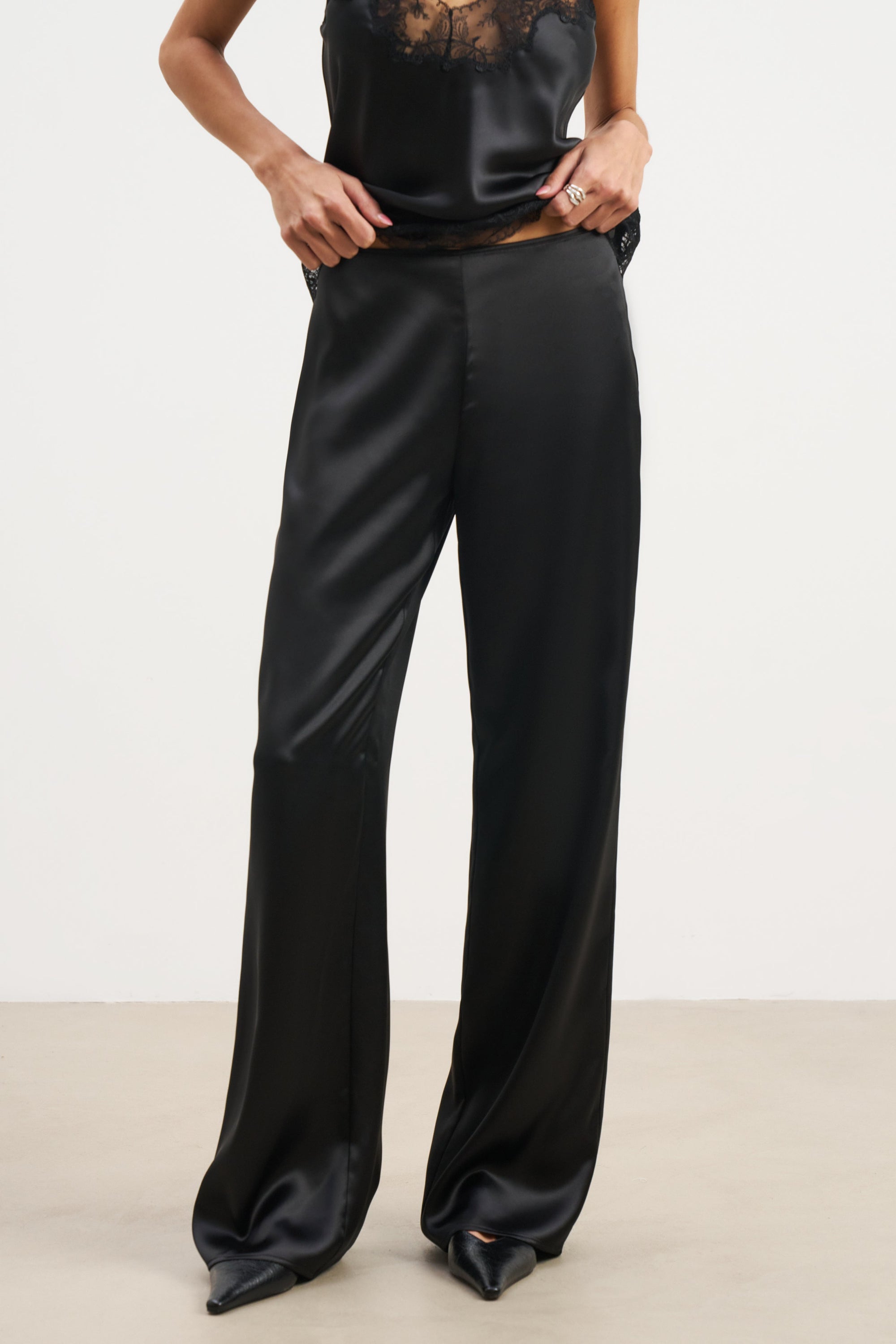 Formal Satin Straight Leg Trousers - Black Formal Satin Straight Leg Trousers - Black