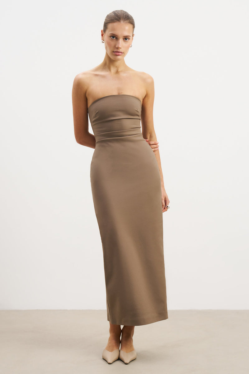 Strapless Ruched Midaxi Dress - Latte