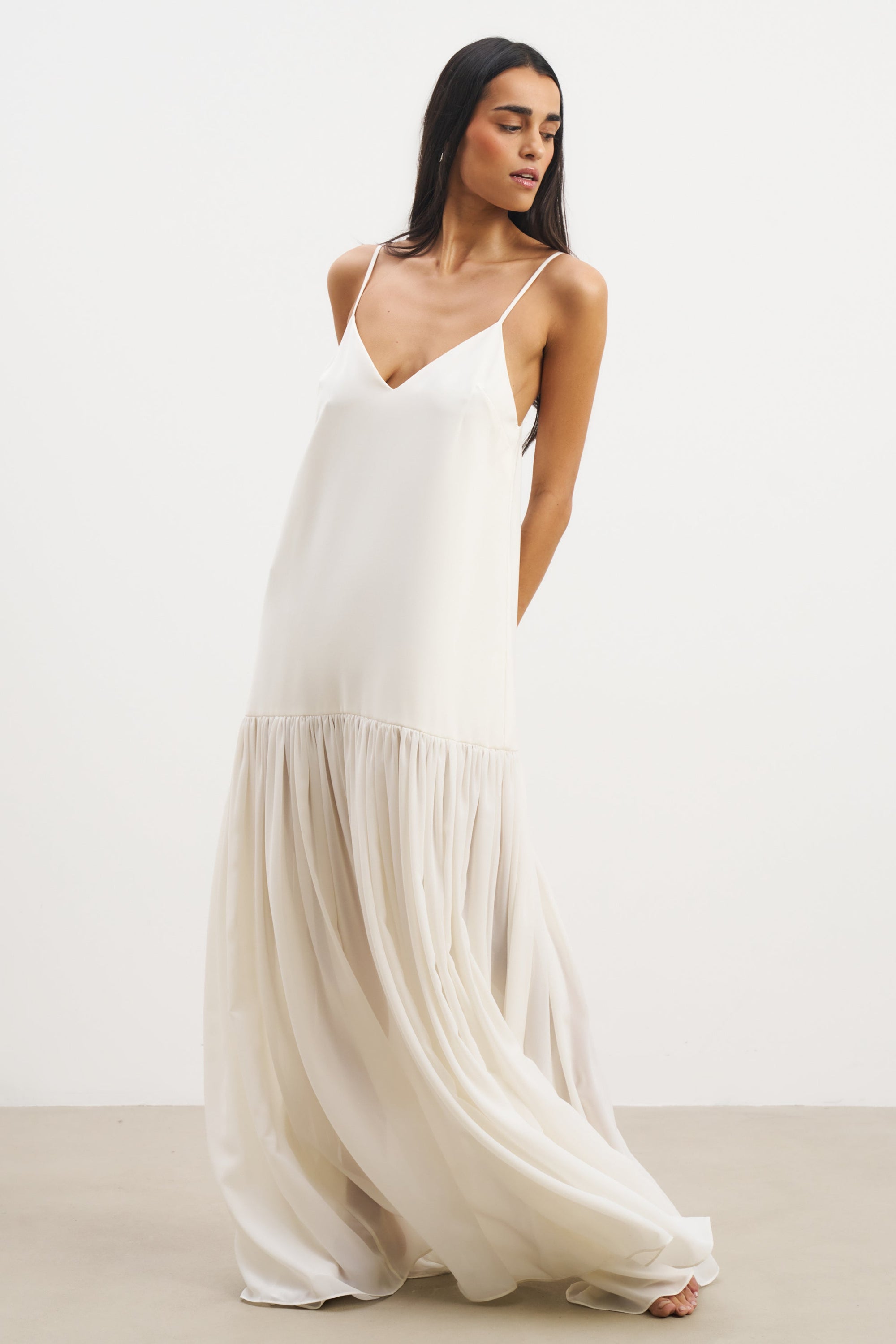 Flowing Dropped Waist Maxi Dress - Cream | BOA US Flowing Dropped Waist Maxi Dress - Cream | BOA US