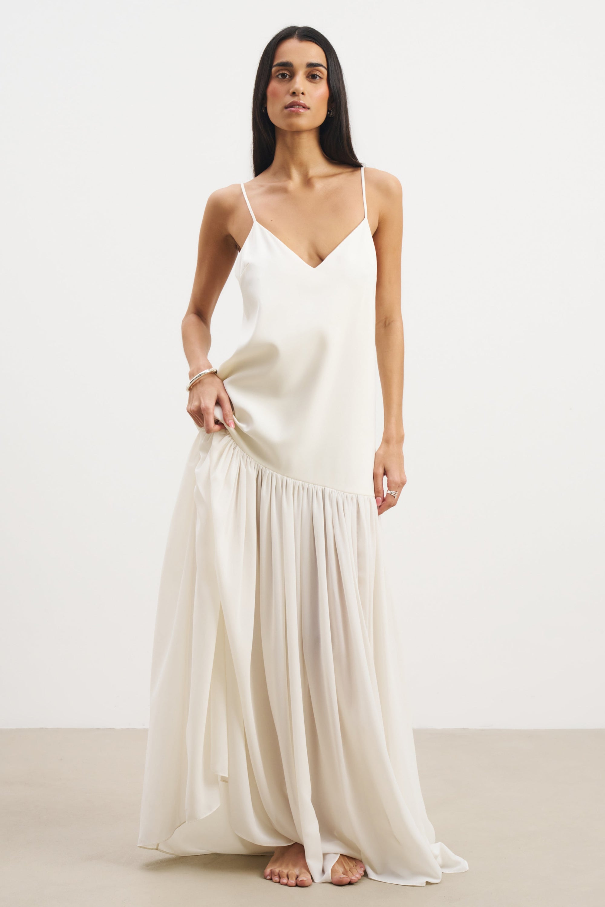 Flowing Dropped Waist Maxi Dress - Cream | BOA US Flowing Dropped Waist Maxi Dress - Cream | BOA US