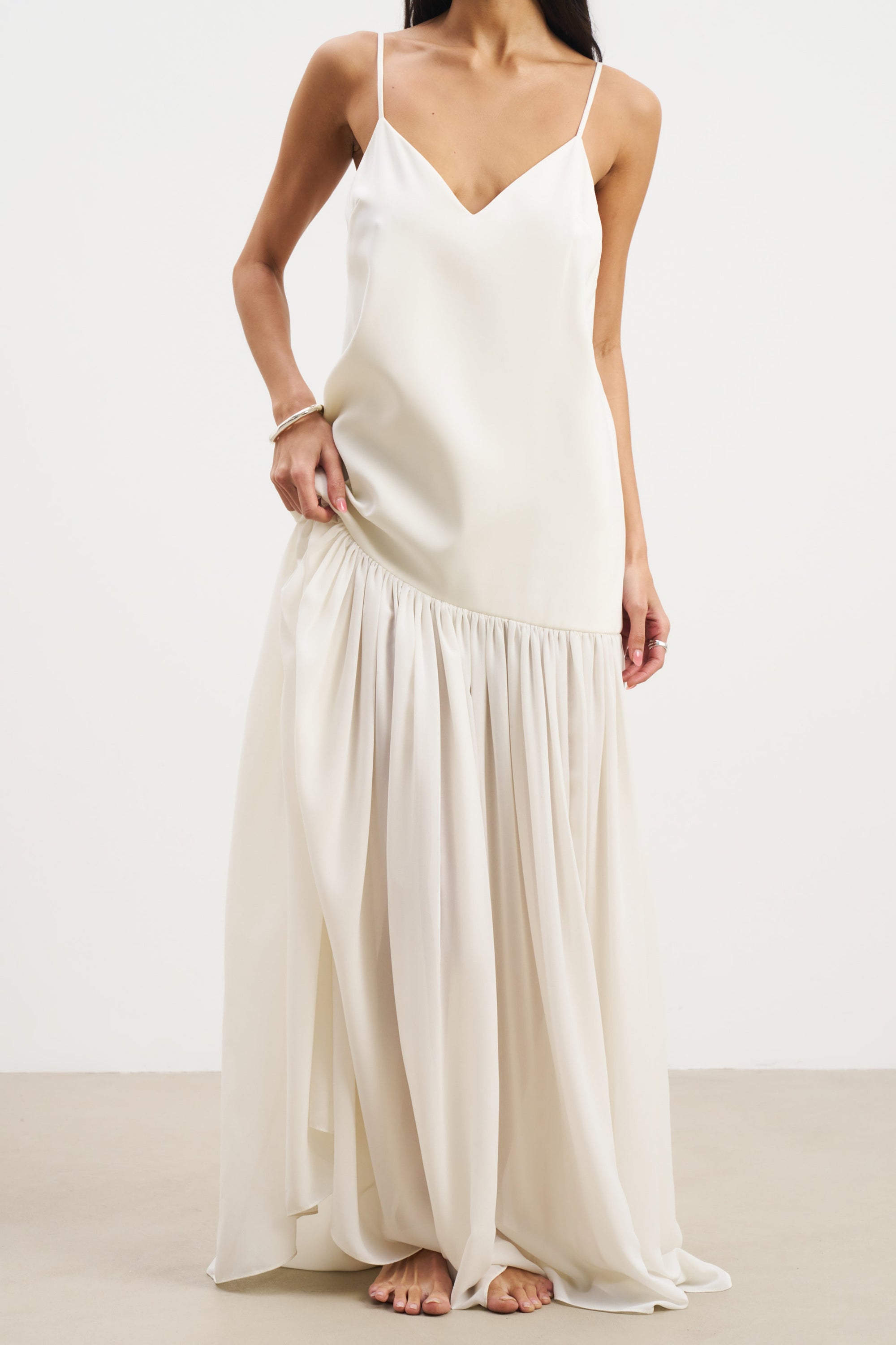 Flowing Dropped Waist Maxi Dress - Cream | BOA US Flowing Dropped Waist Maxi Dress - Cream | BOA US
