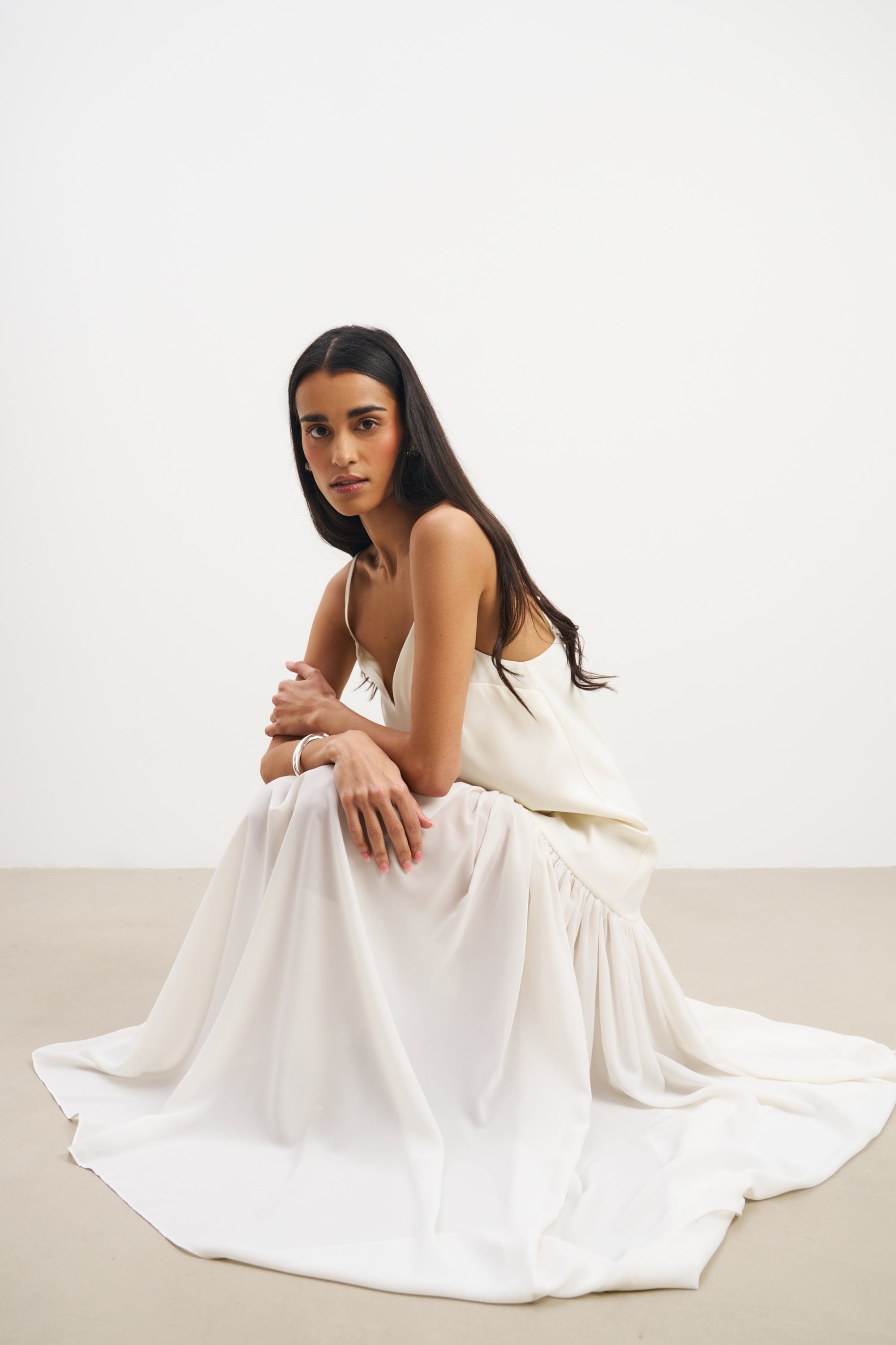 Flowing Dropped Waist Maxi Dress - Cream | BOA US Flowing Dropped Waist Maxi Dress - Cream | BOA US