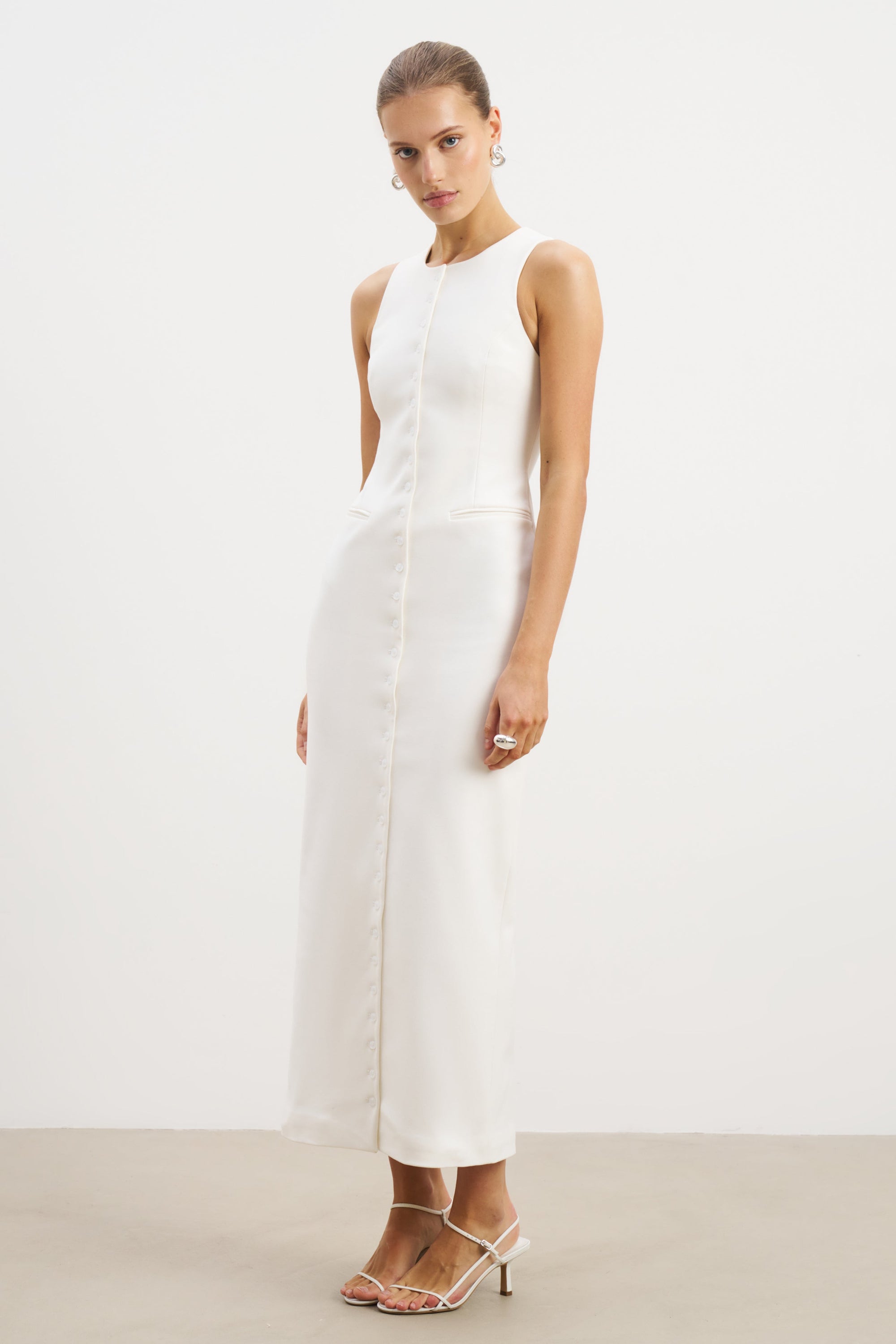 Tailored Button Down Maxi Dress - White