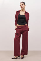 Draped Mid Rise Trousers - Burgundy