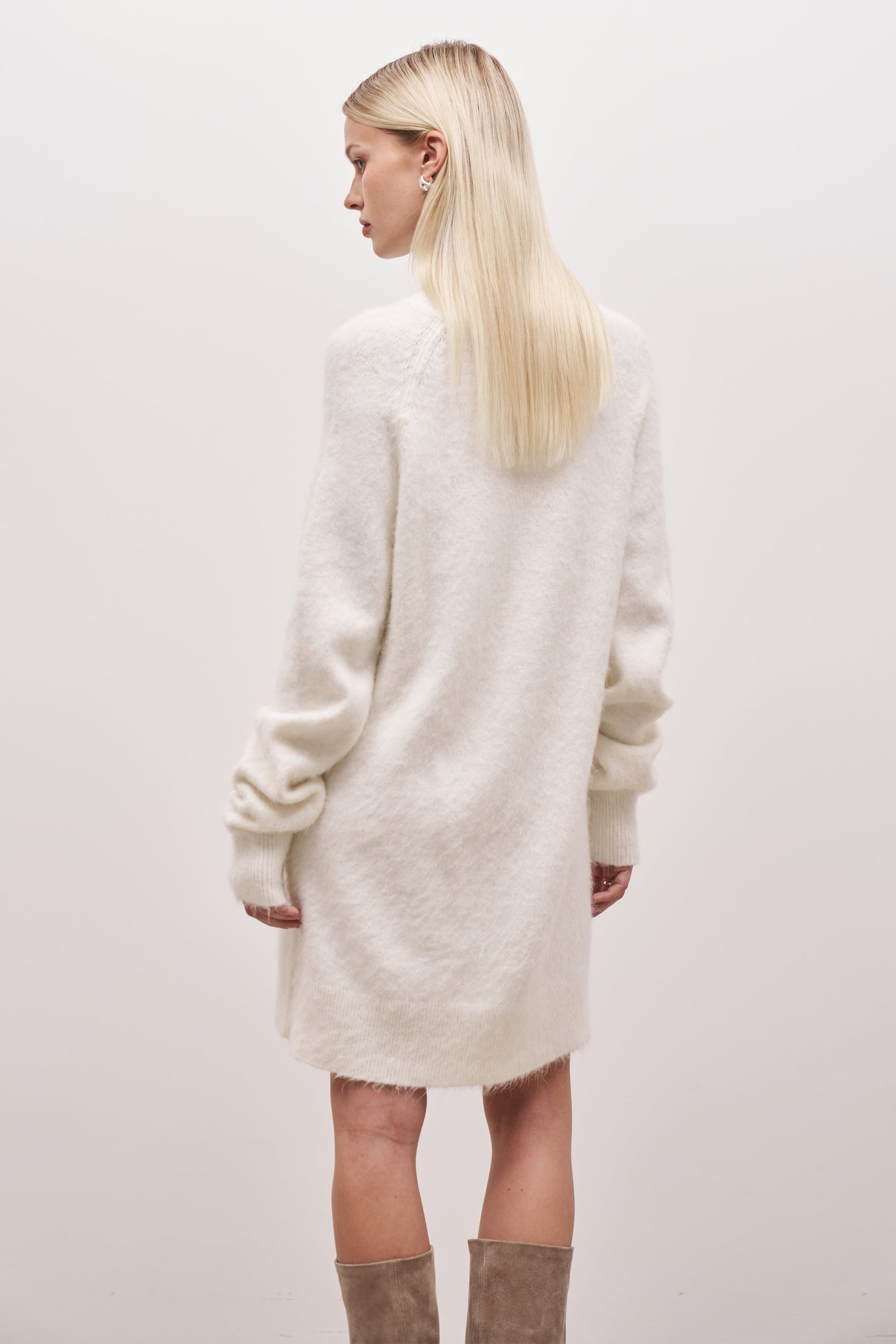 Soft Brushed High Neck Jumper Dress - Cream