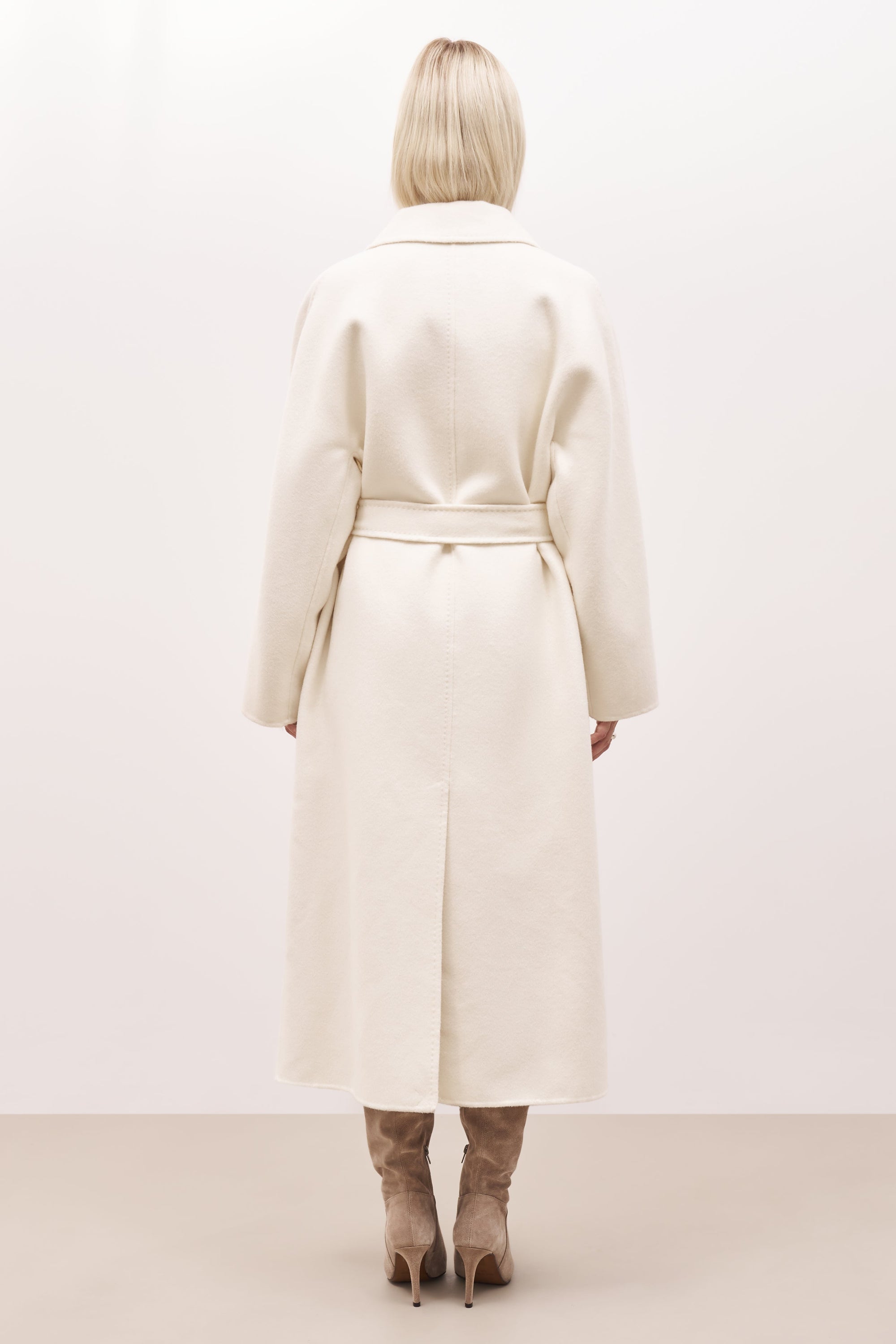 Double Faced Wool Coat With Belt - Cream