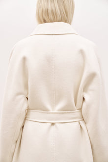 Double Faced Wool Coat With Belt - Cream