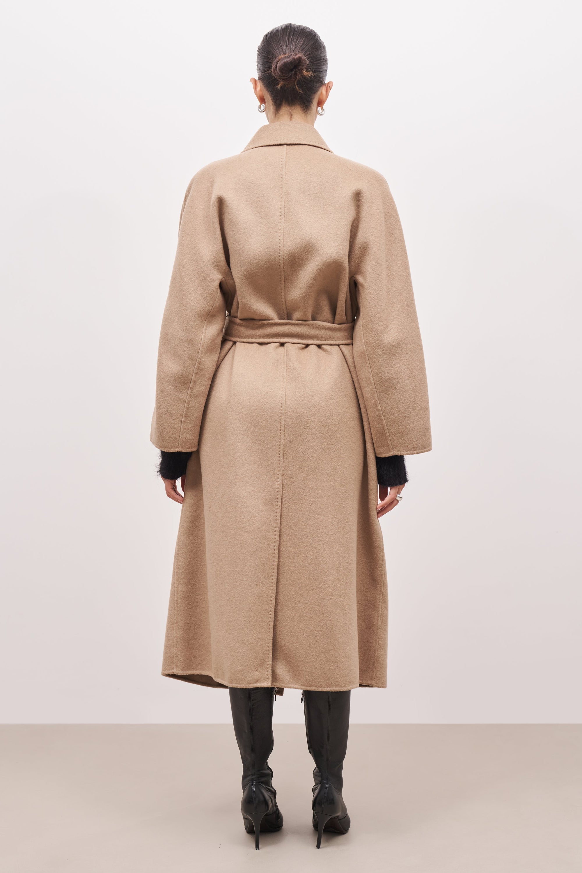 Double Faced Wool Coat With Belt - Camel