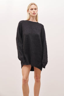 Soft Brushed Crew Neck Jumper Dress - Black