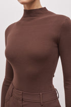 Fine Knit High Neck Bodysuit - Truffle