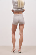 Mid Rise Ribbed Knit Mini Shorts - Pebble Grey