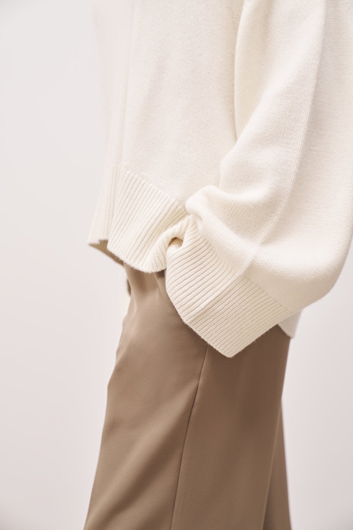 Relaxed High Neck Cashmere Blend Jumper - Cream