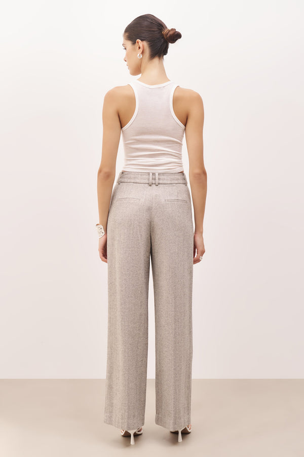 Wool Herringbone Wide Leg Trousers - Herringbone