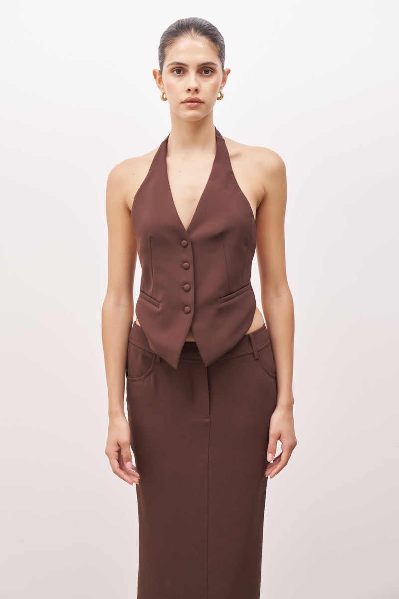 Backless Halter Waistcoat - Truffle