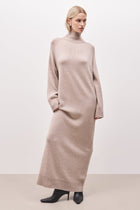 Relaxed High Neck Cashmere Blend Maxi Dress - Stone