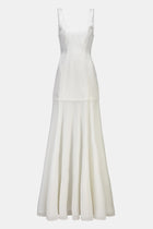 Jacquard Corset Gown with Chiffon Skirt - White