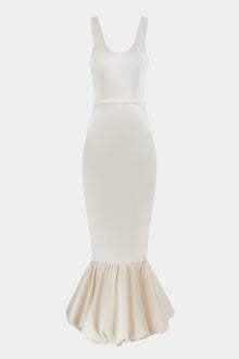 Satin Bubble Hem Midi Dress - Cream