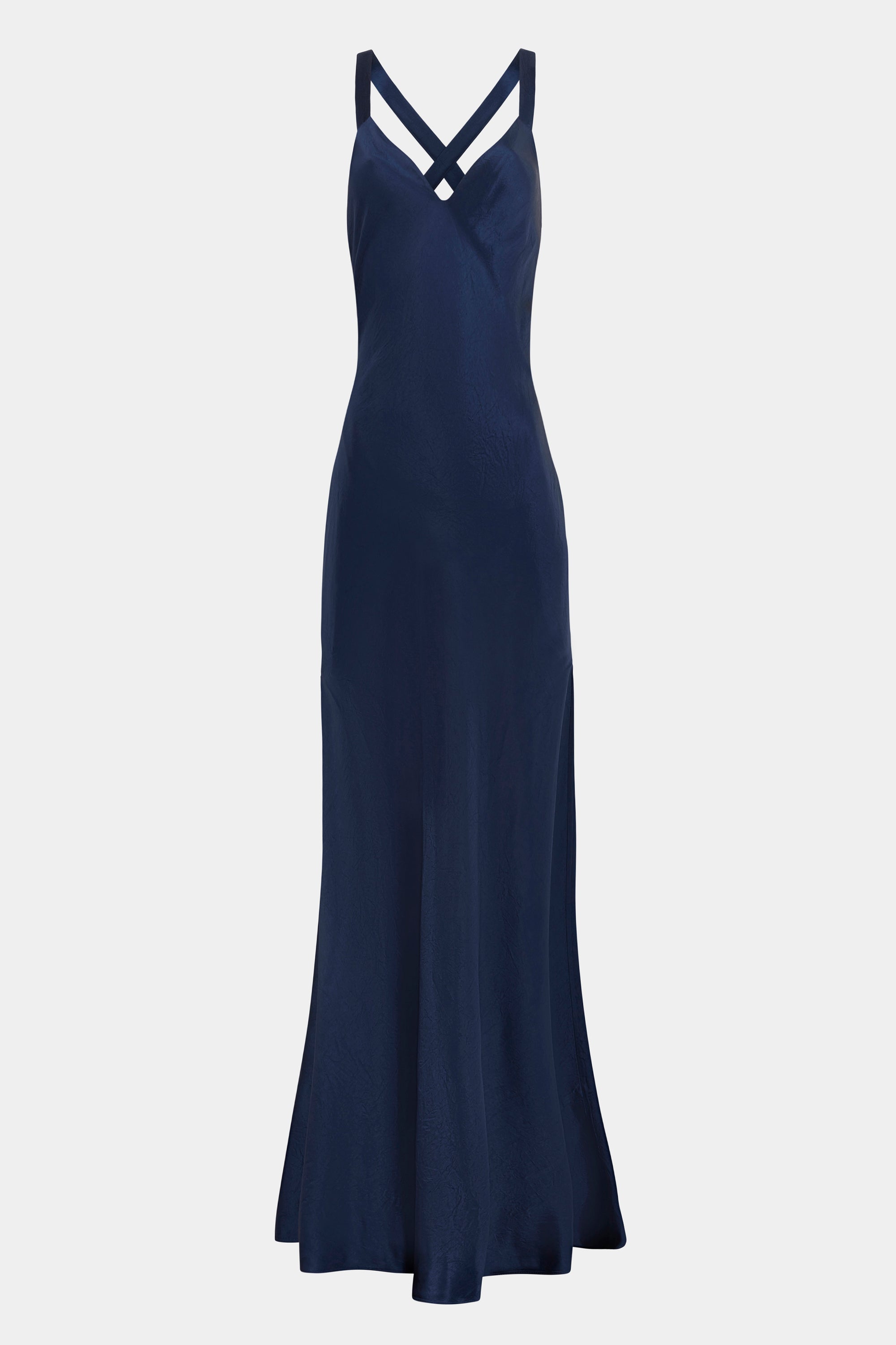 Crushed Satin Cross Back Gown - Navy