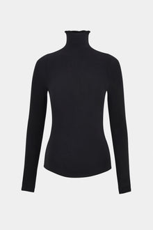 Semi Sheer High Neck Longsleeve Top -  Black