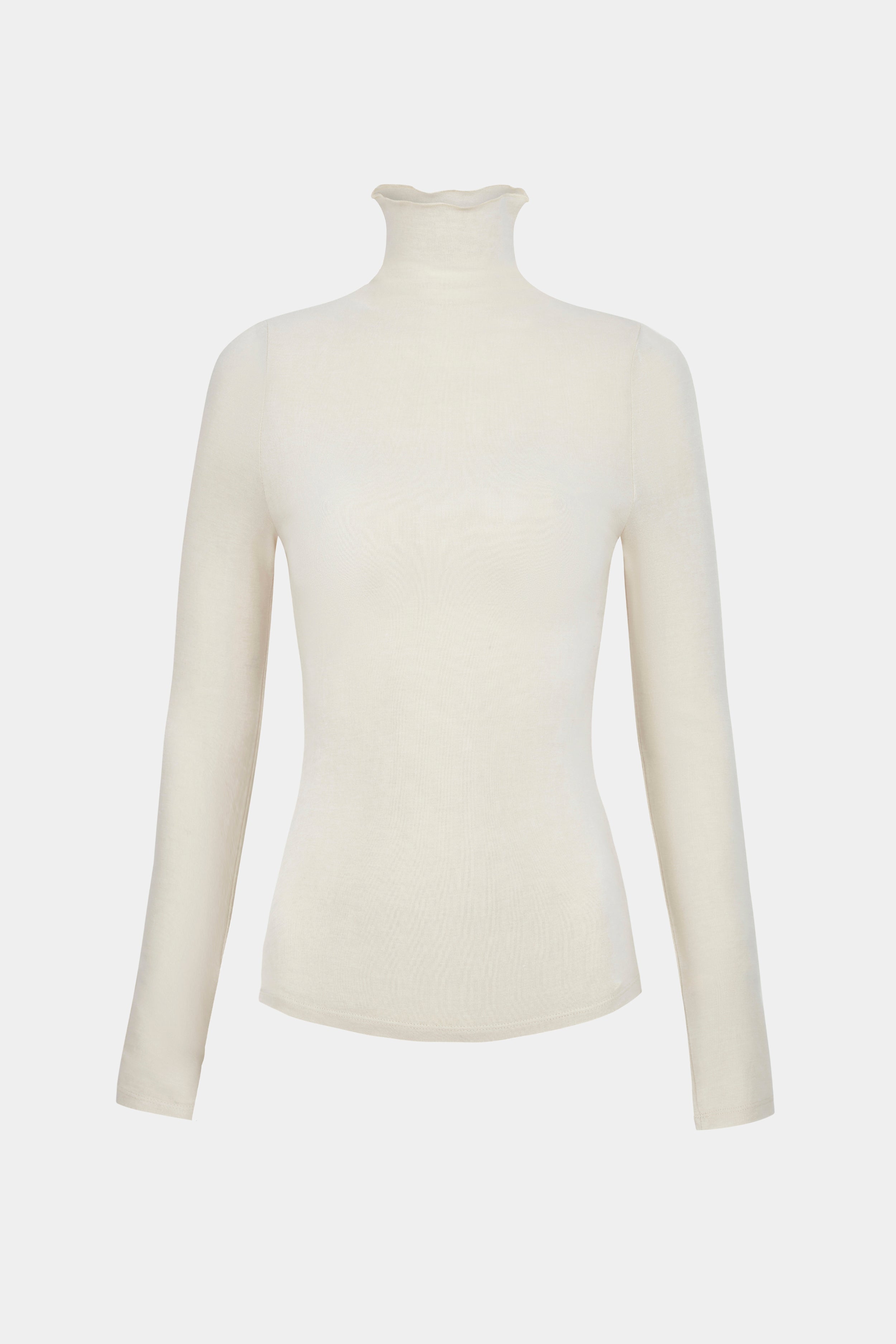 Semi Sheer High Neck Longsleeve Top -  Cream