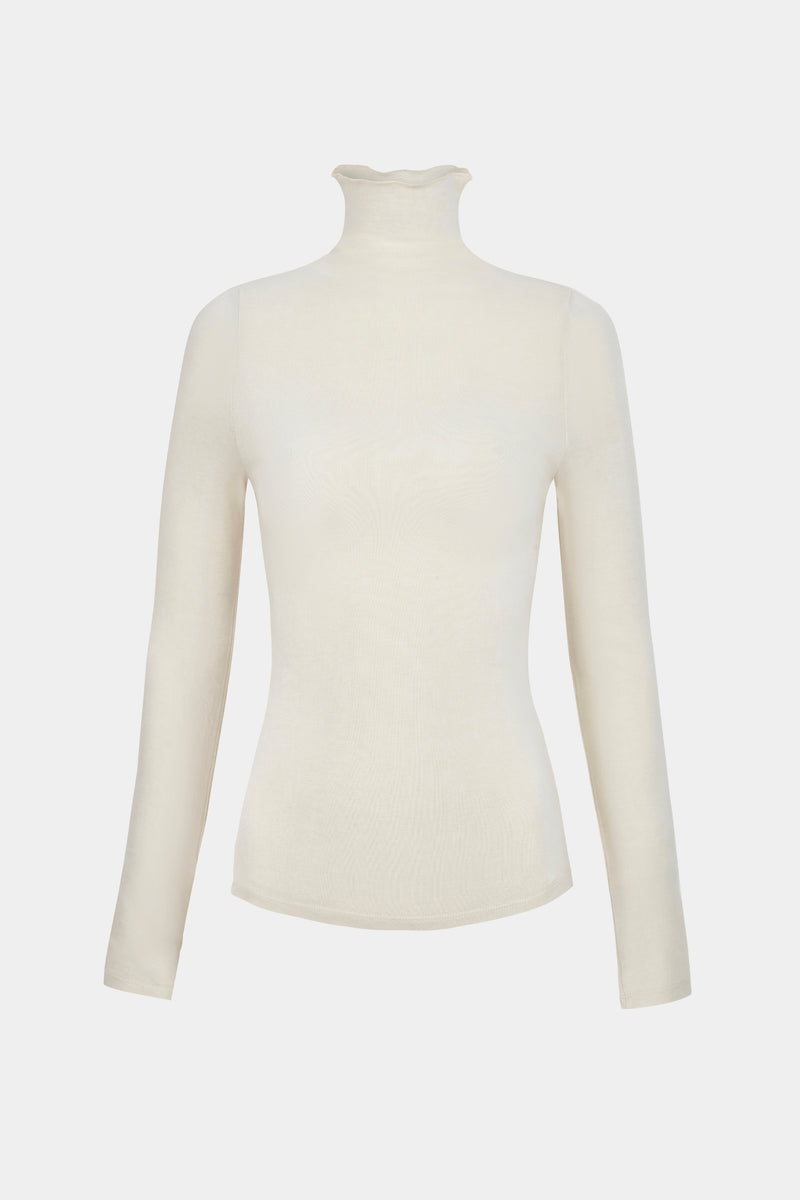 High Neck Longsleeve Top - Cream