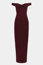 Tailored Ruched Bardot Midi Dress - Mulberry