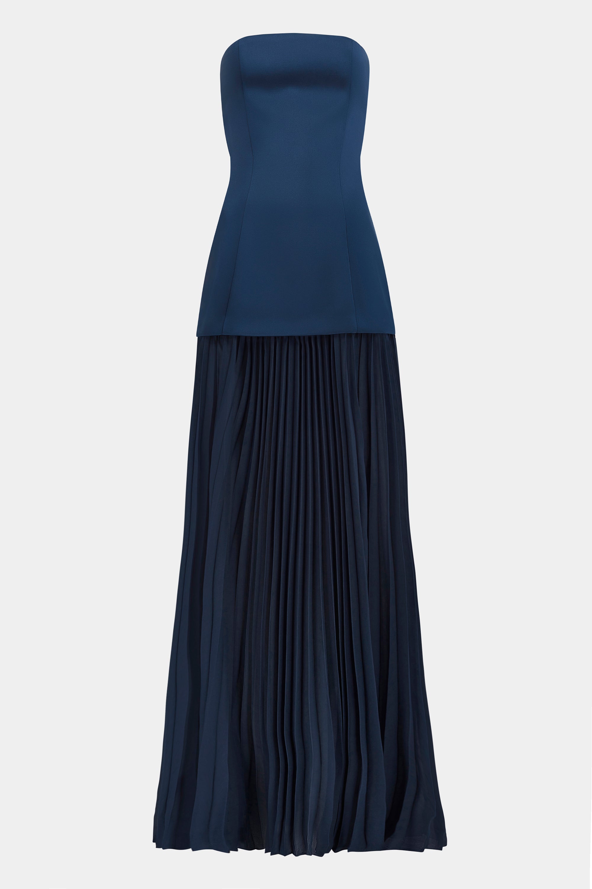 Satin Structured Bodice Gown - Navy