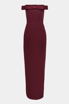 Satin Column Maxi Dress with Bow Detail - Mulberry