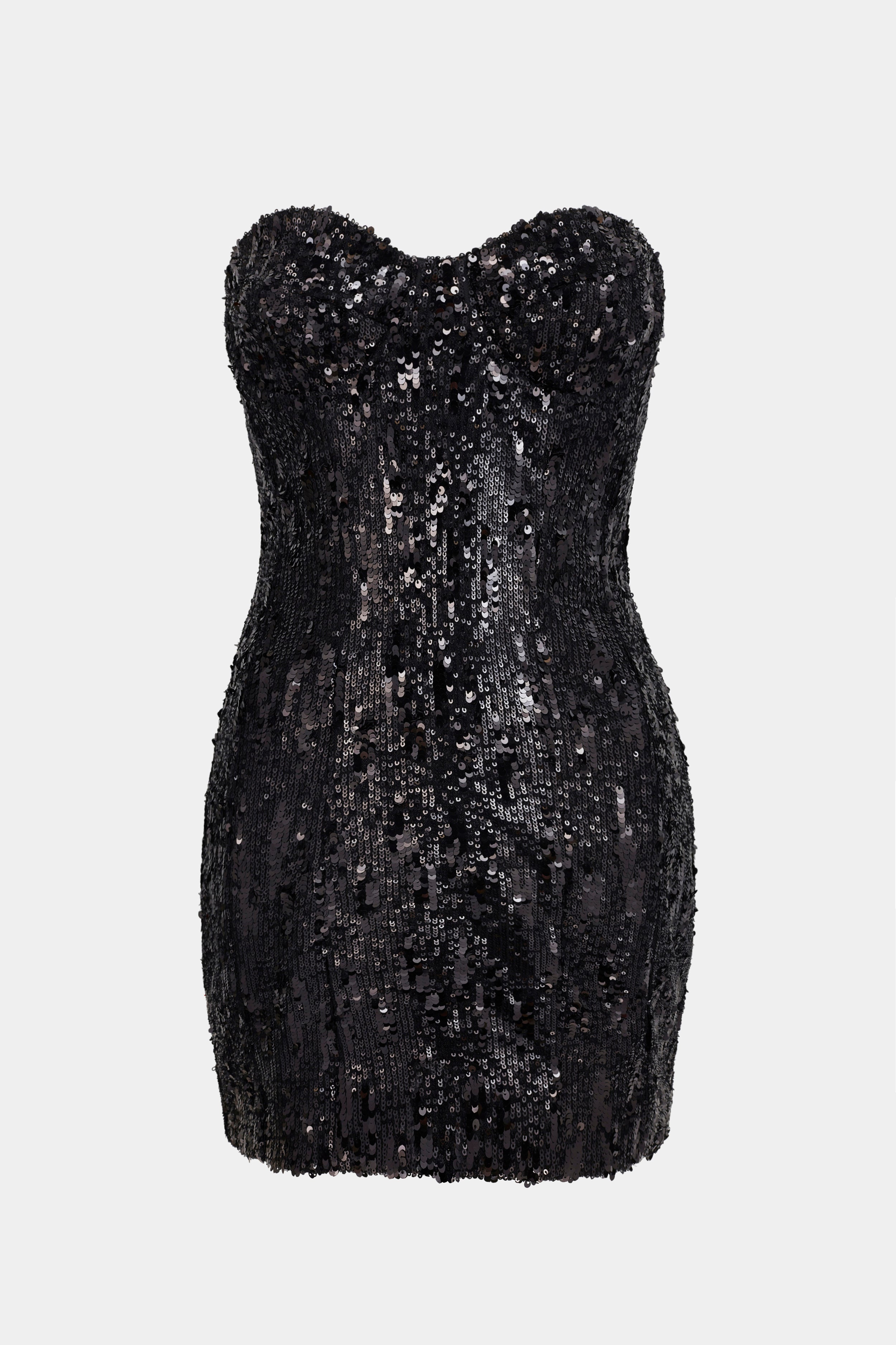 Sequin Column Corset Mini Dress - Black