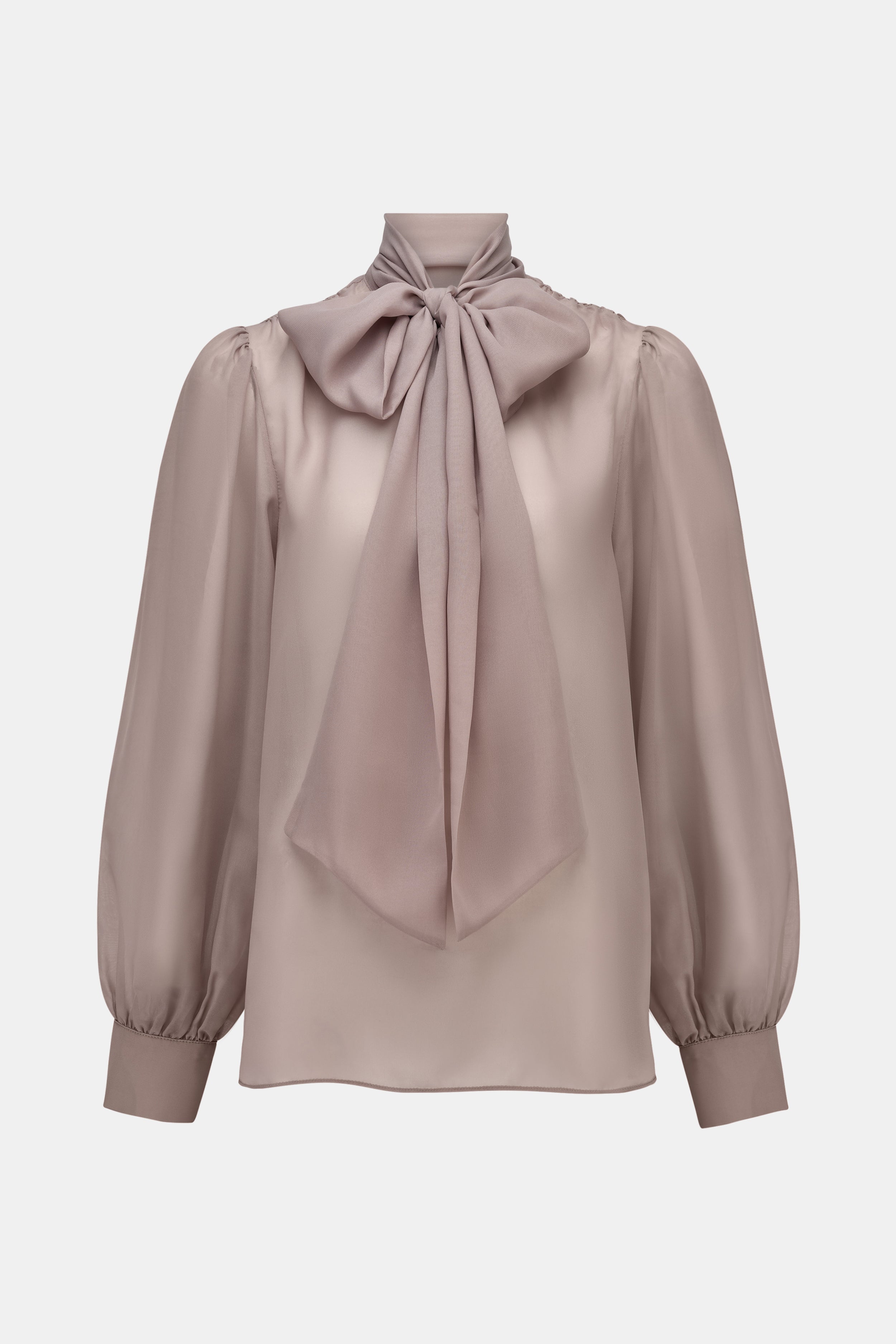 Sheer Chiffon Tie Neck Blouse - Mink | BOA US