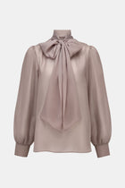 Sheer Chiffon Tie Neck Blouse - Mink