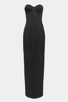 Satin Column Corset Maxi Dress - Black