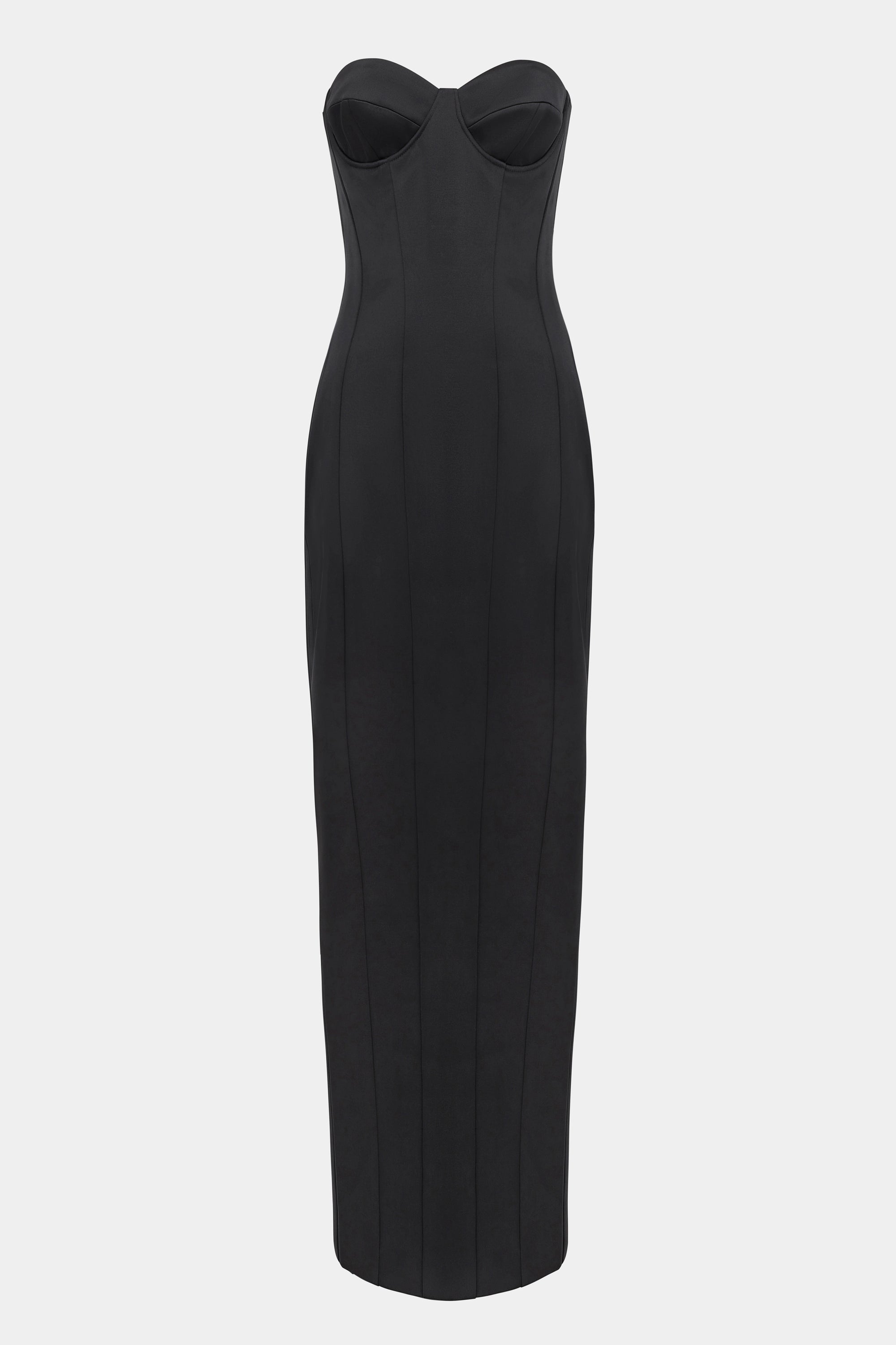 Satin Column Corset Maxi Dress - Black