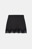 Satin Lace Detail Mini Skirt - Black