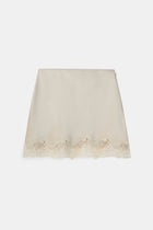 Satin Lace Detail Mini Skirt - Champagne