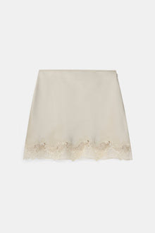 Satin Lace Detail Mini Skirt - Champagne