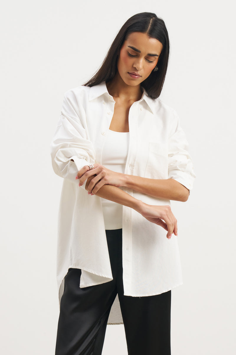 Masculine Oversized Cotton Shirt - White