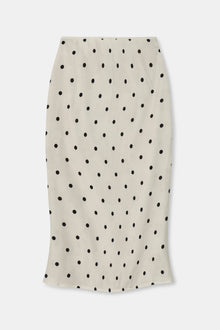 Satin Jacquard Polka Dot Midi Skirt - Cream Polka Dot