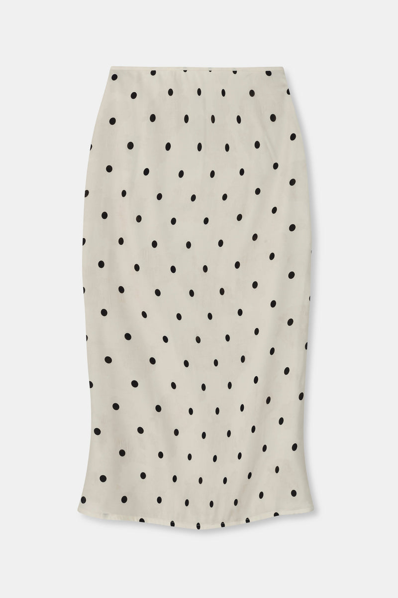 Satin Jacquard Polka Dot Midi Skirt - Cream Polka Dot