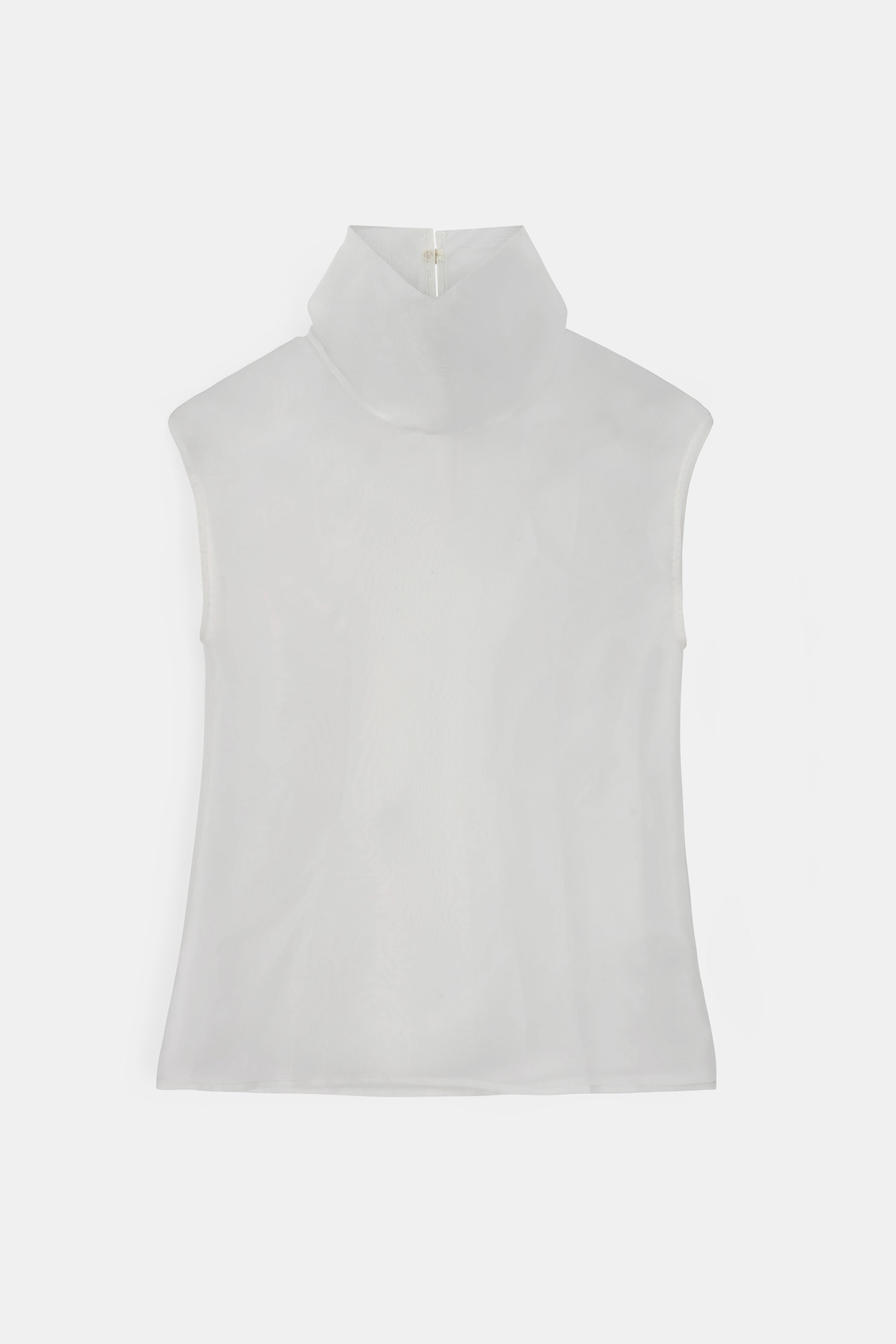 Sheer Organza Funnel Neck Blouse - Cream