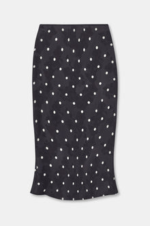 Satin Jacquard Polka Dot Midi Skirt - Black Polka Dot