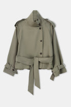 Cropped Funnel Neck Trench - Antique Sage