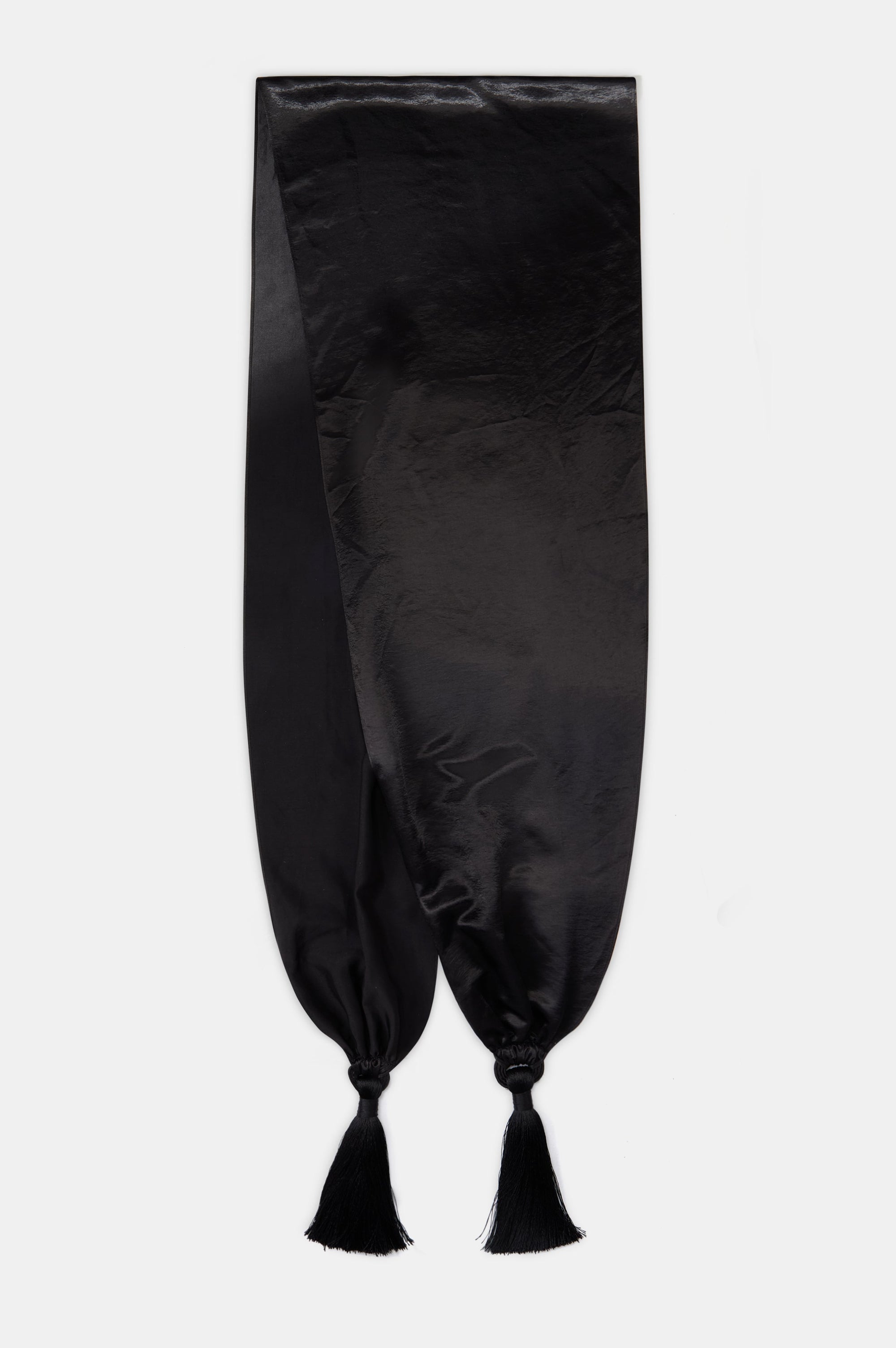 High Gloss Satin Tassel Shawl - Black