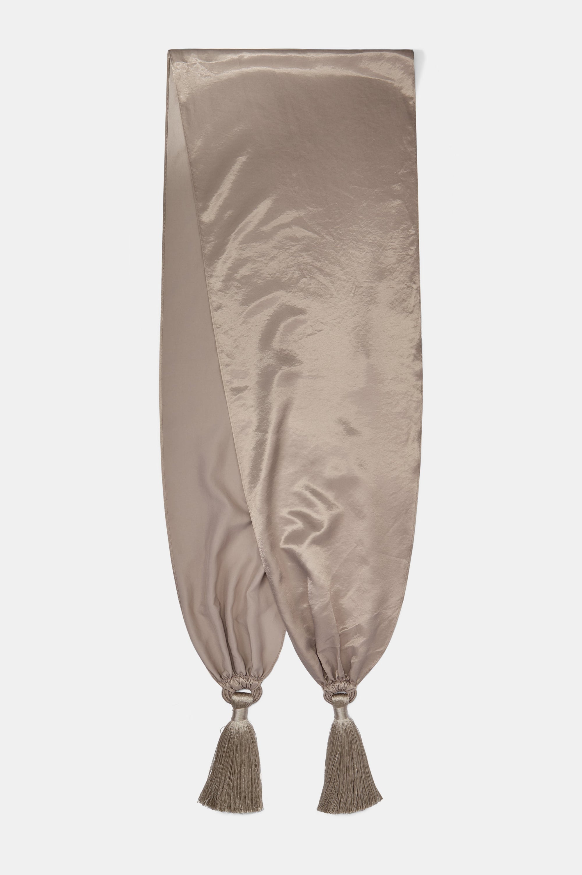 High Gloss Satin Tassel Shawl - Pebble