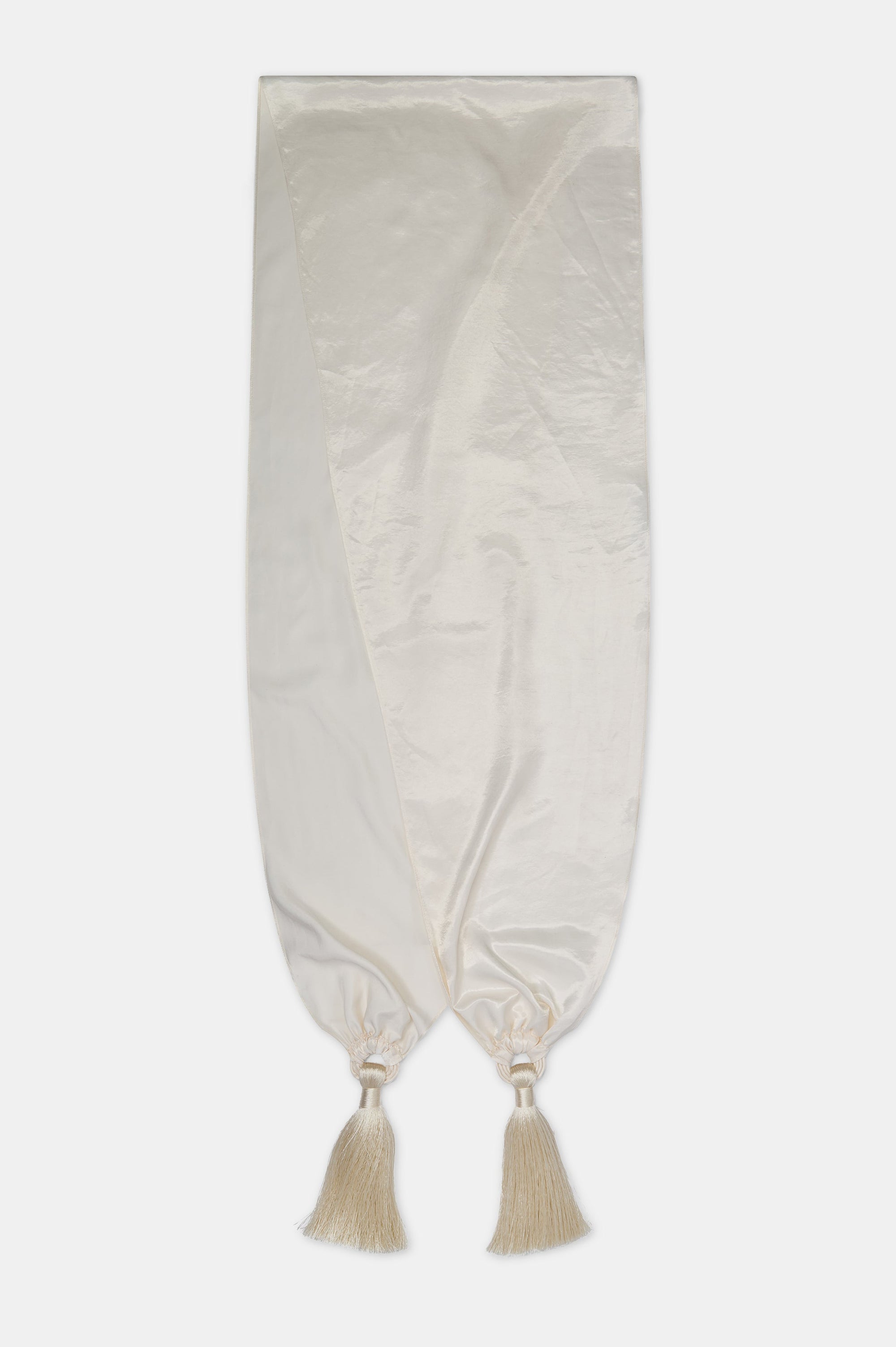 High Gloss Satin Tassel Shawl - Cream