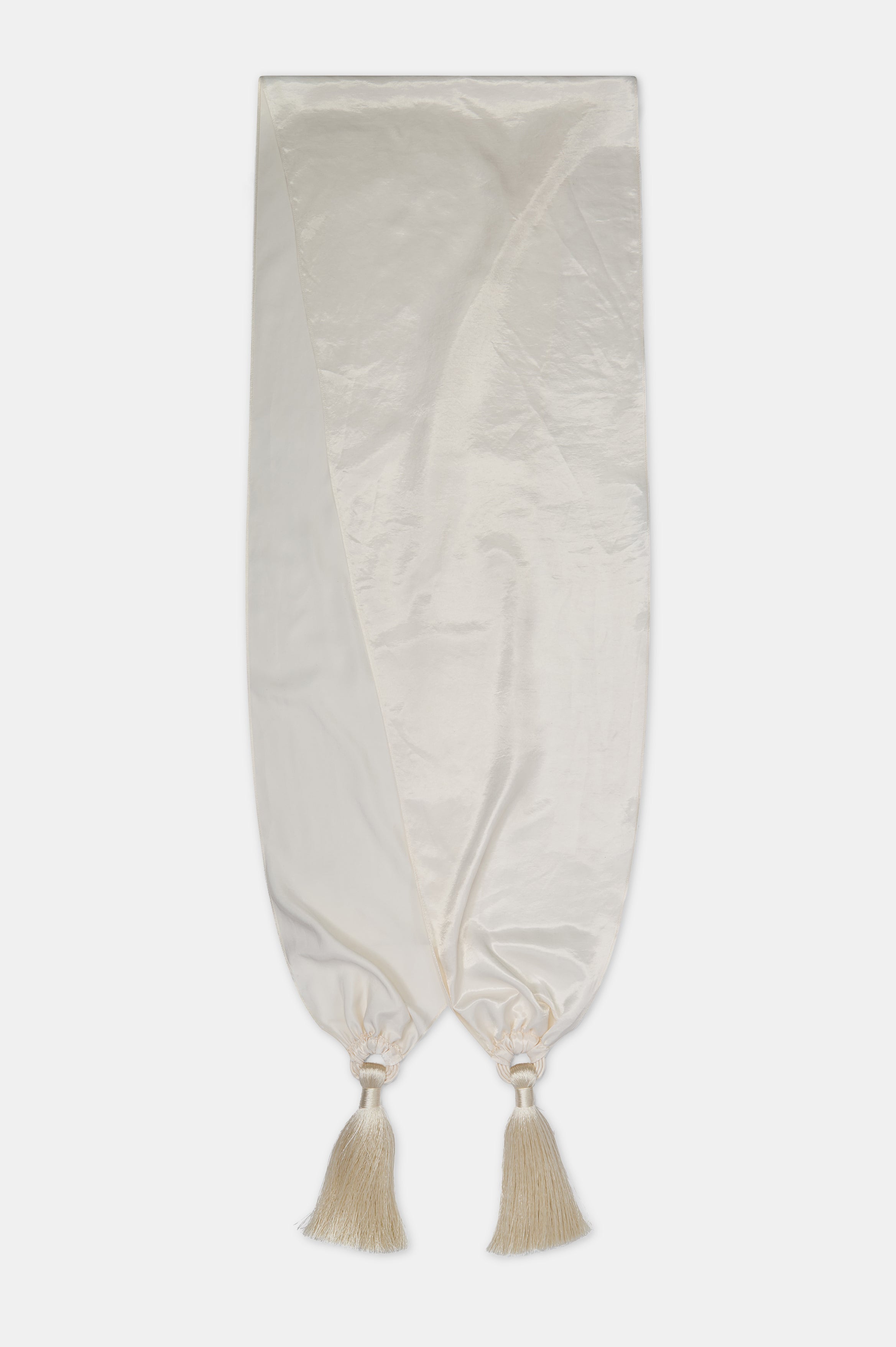 High Gloss Satin Tassel Shawl - Cream