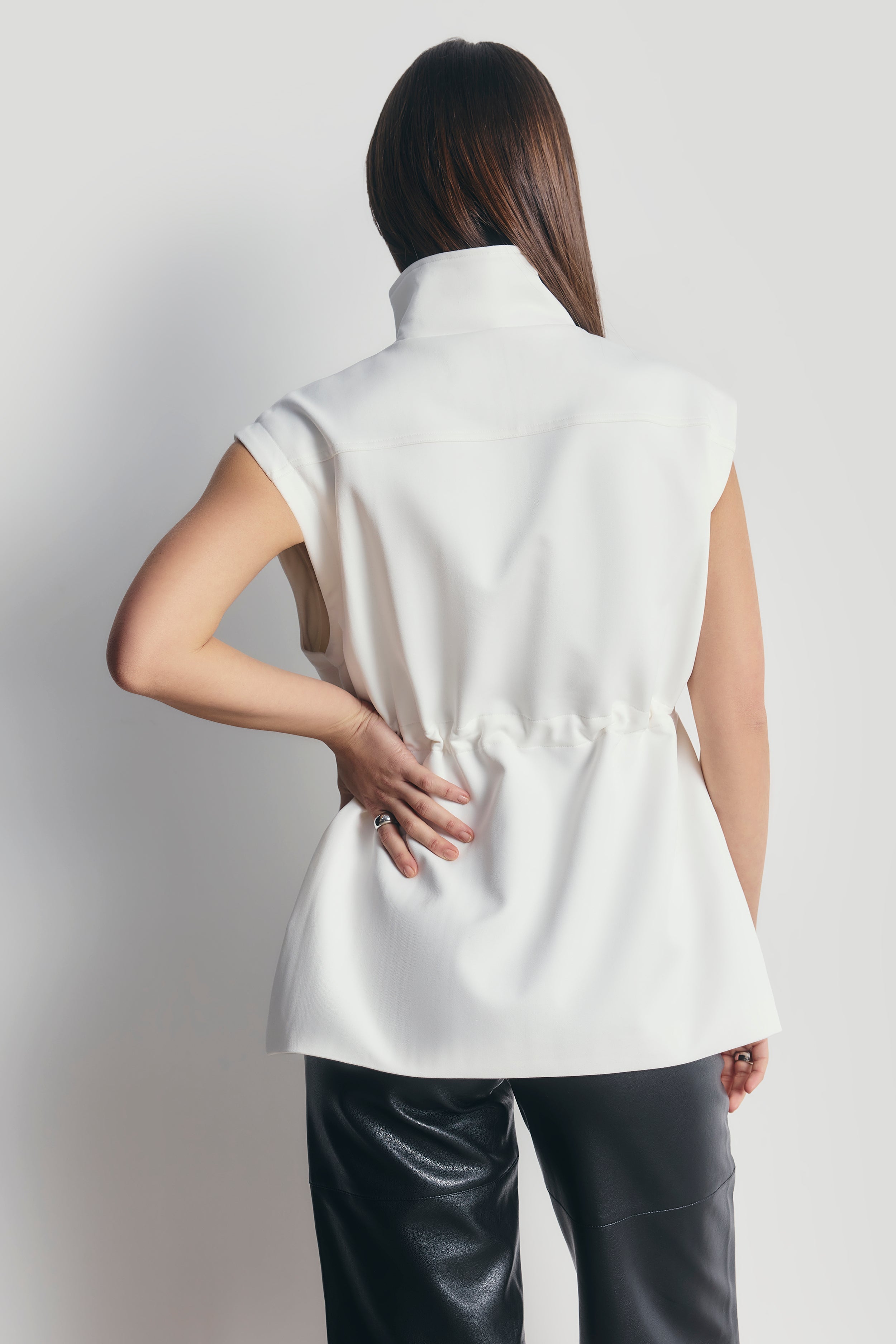 Cotton Sleeveless Utility Vest - White