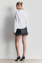 Satin Lace Detail Mini Skirt - Black